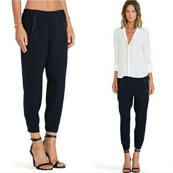 VINCE Navy crepe satin trim wrap jogger small - Picture 11 of 12